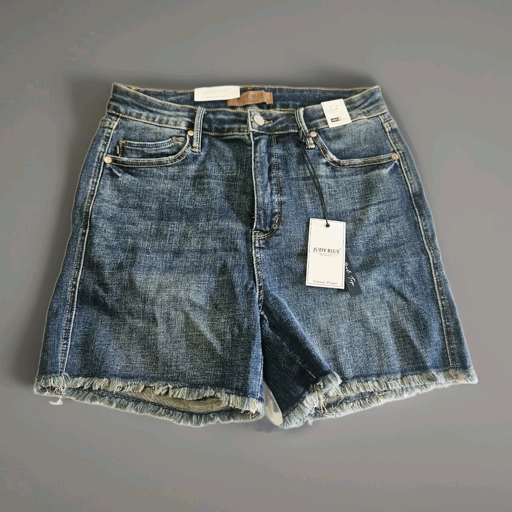 NWT Judy Blue Los Angeles Shorts Women's Size L Cut Off Denim Blue High Rise